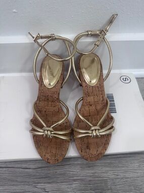 Tommy Hilfiger Gold Strappy Cork Block Heel Sandals Size 6